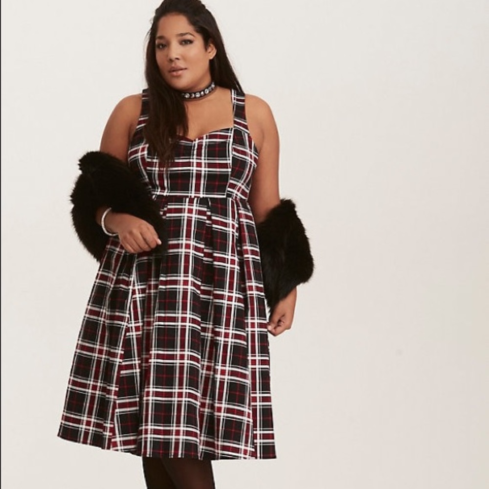 Torrid Black/Red Plaid Retro Swing Midi Dress Sz18